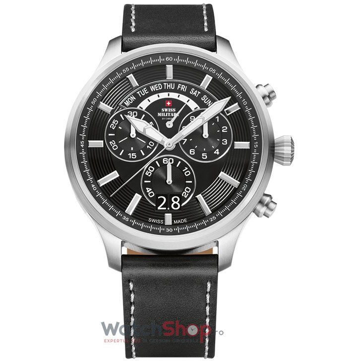 Ceas Barbatesc Casual-Lux Swiss Military Negru by CHRONO SM34038.04 Cronograf Quartz Original cu Comanda Online