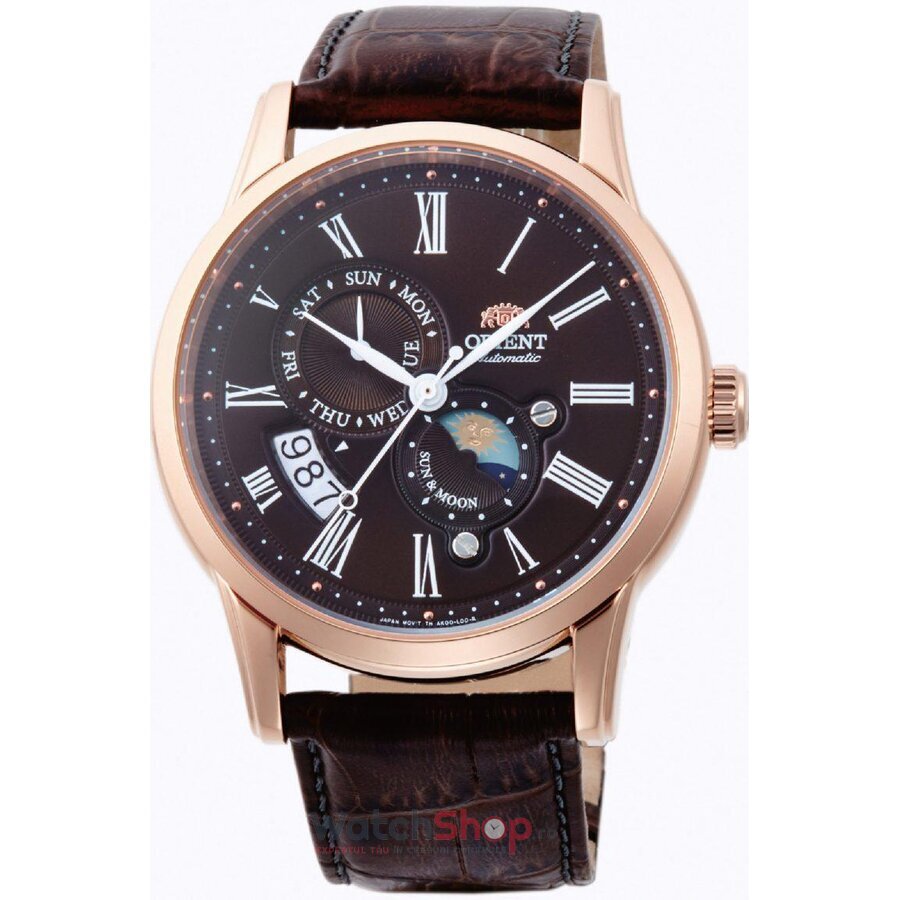 Ceas Barbatesc Casual Orient Maro SUN AND MOON FAK00003T0 Automatic Original cu Comanda Online