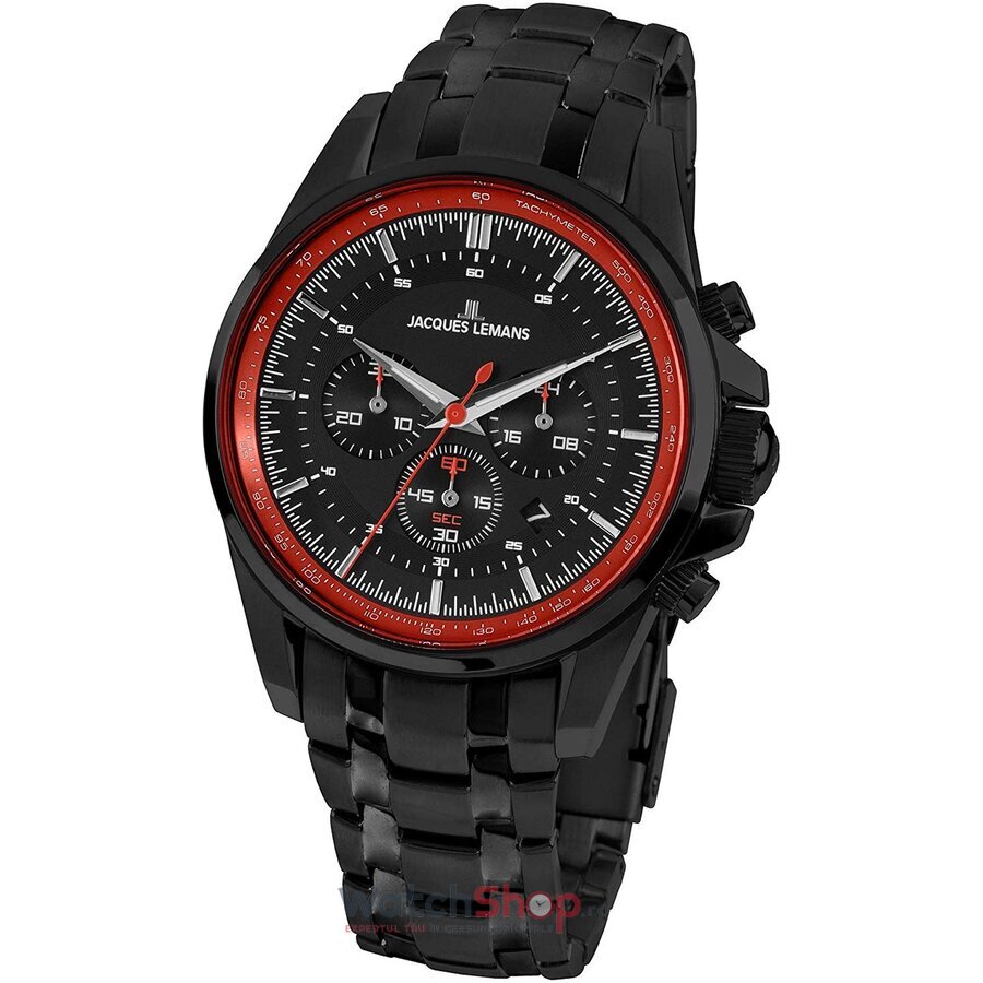 Ceas Jacques Lemans Barbatesc Casual-Sport Negru Liverpool 1-1799X Chronograph Quartz Original cu Comanda Online