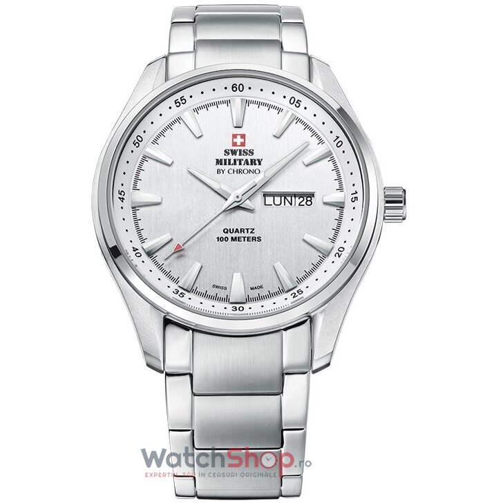 Ceas Swiss Military Barbatesc Casual-Sport Argintiu by CHRONO SM34027.02 Quartz Original cu Comanda Online