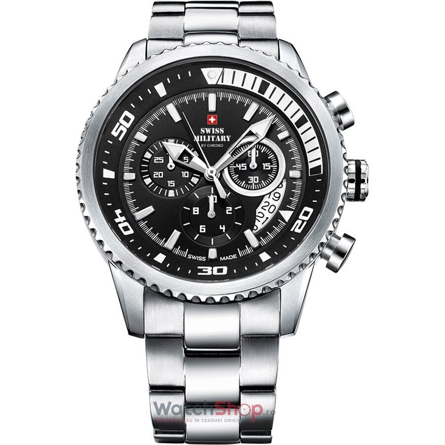 Ceas Barbatesc Casual-Sport Swiss Military Negru by CHRONO SM34042.01 Cronograf Quartz Original cu Comanda Online