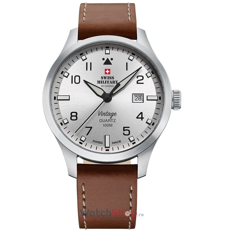 Ceas Swiss Military Barbatesc Casual Argintiu by Chrono SM34078.05 Vintage Quartz Original cu Comanda Online