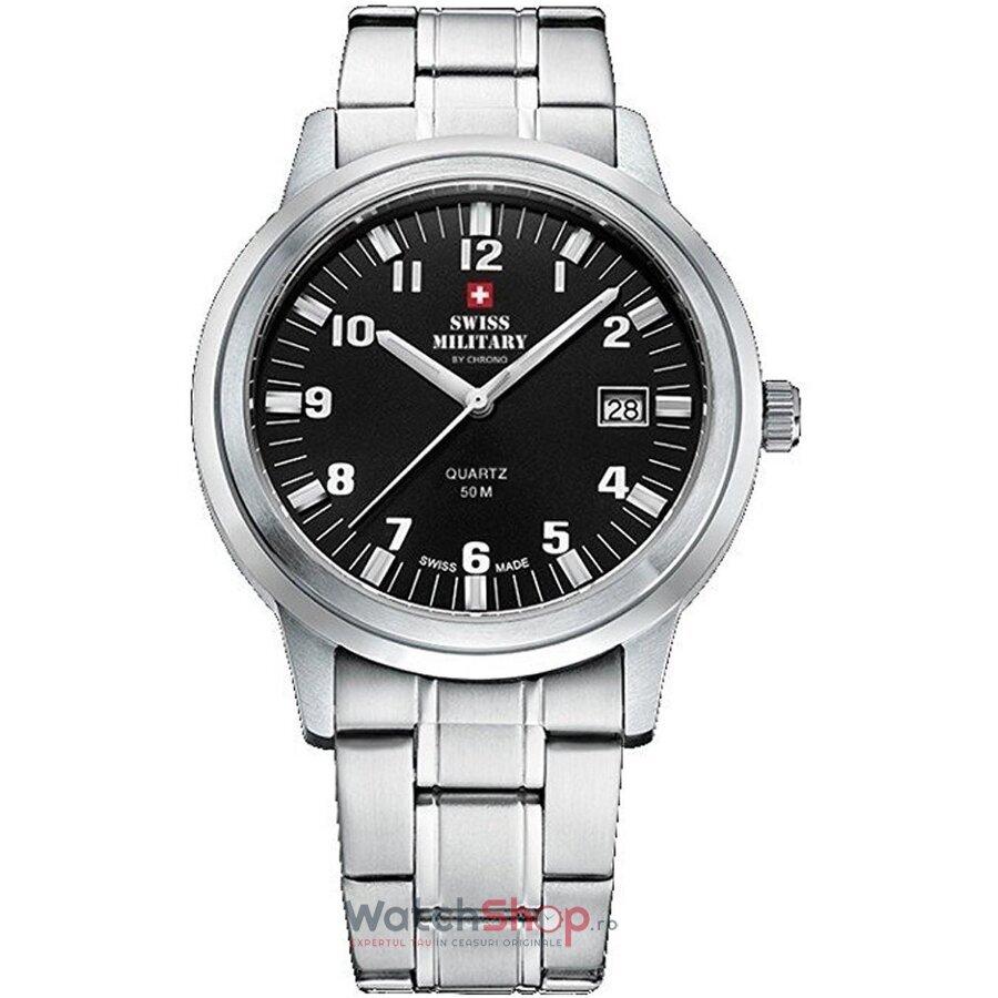 Ceas Barbatesc Casual Swiss Military Negru by CHRONO SMP36004.06 Quartz Original cu Comanda Online