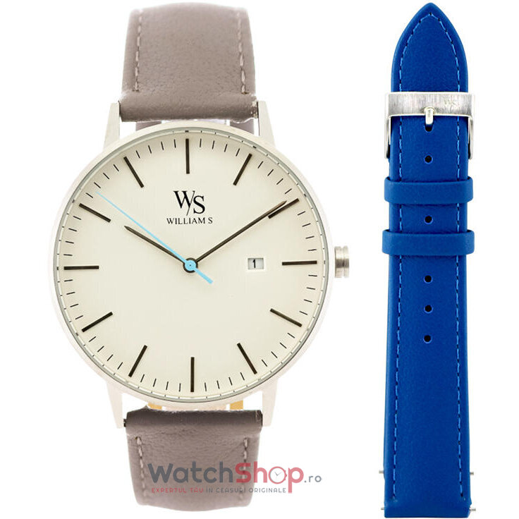 Ceas Barbatesc Casual William S. Alb The Magician Set S1127 Quartz Original cu Comanda Online