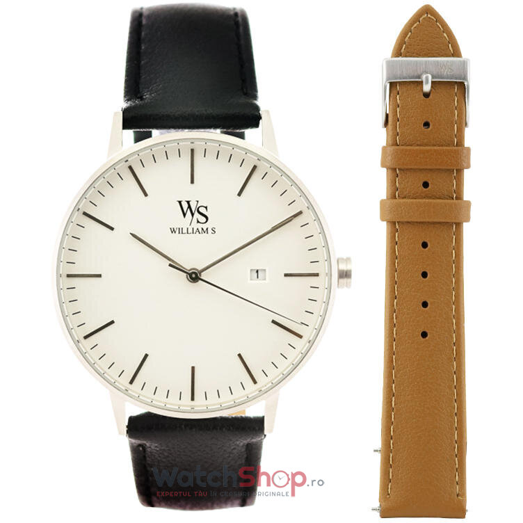 Ceas Barbatesc Casual William S. Alb The Majestic Set S1130 Quartz Original cu Comanda Online