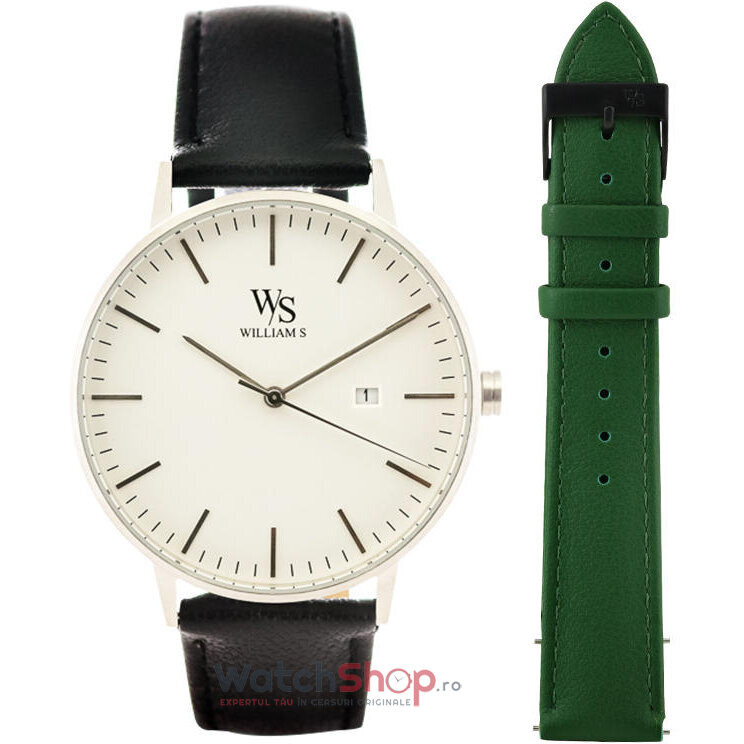 Ceas Barbatesc Casual William S. Alb The Majestic Set S1131 Quartz Original cu Comanda Online