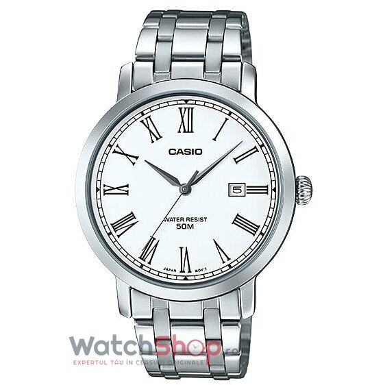 Ceas Barbatesc Elegant Casio Alb MTP-E149D-7BVDF Quartz Original cu Comanda Online