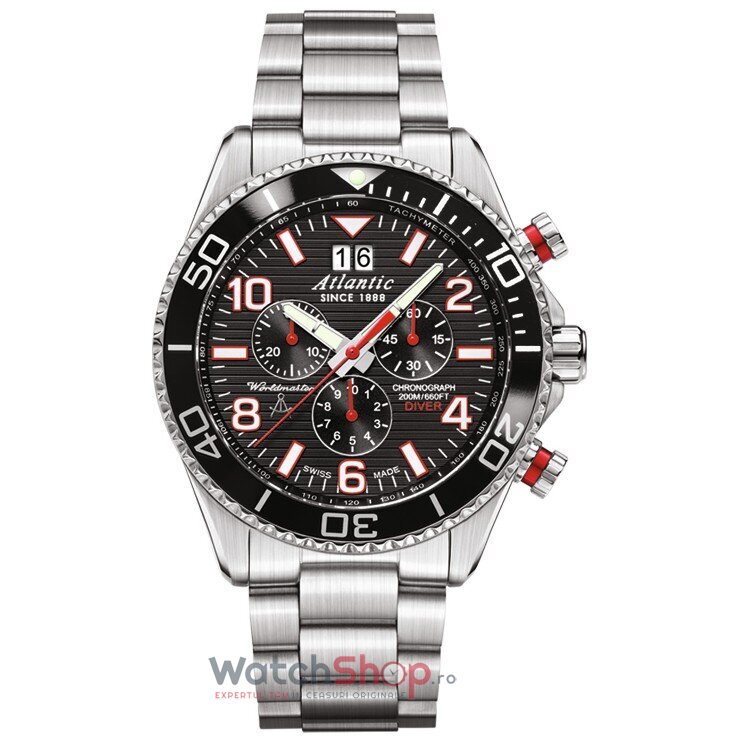 Ceas Atlantic Barbatesc Sport Negru WORLDMASTER DIVER 55475.47.65R Quartz Original cu Comanda Online