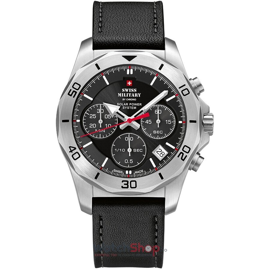 Ceas Swiss Military Barbatesc Sport Negru by Chrono SMS34072.04 Cronograf Quartz Solar Original cu Comanda Online