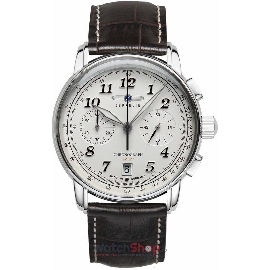 Ceas Barbatesc Sport Zeppelin Alb LZ127 GRAF 8674-1 Cronograf Quartz Original cu Comanda Online