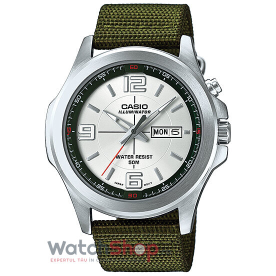 Ceas Casio Casual-Sport Barbatesc MTP-E202-3AVDF Iluminator Argintiu Quartz cu Comanda Online