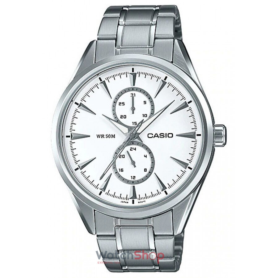 Ceas Casio Original Barbatesc Casual Alb ENTICER MTP-SW340D-7AV Quartz cu Comanda Online