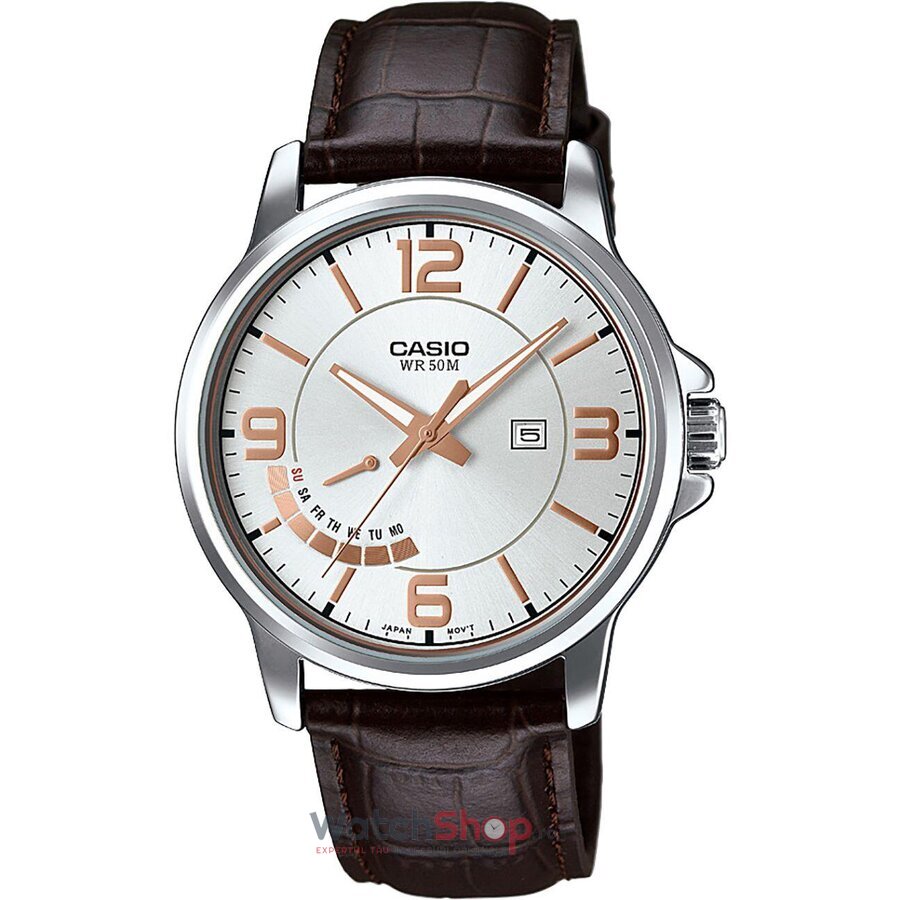 Ceas Casio Original Barbatesc Casual Argintiu MTP-E124L-7AV Quartz cu Comanda Online