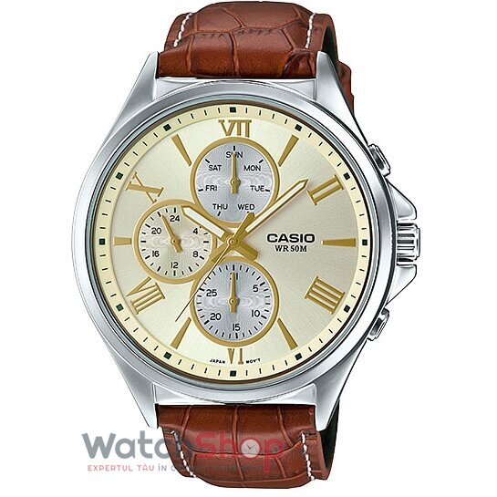 Ceas Casio Original Barbatesc Casual Champagne Enticer MTP-E316L-9AV Quartz cu Comanda Online