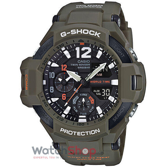 Ceas Casio Original Barbatesc Casual-Sport Negru G-SHOCK GA-1100KH-3A GRAVITYMASTER Twin Sensor Super Illuminator Quartz cu Comanda Online