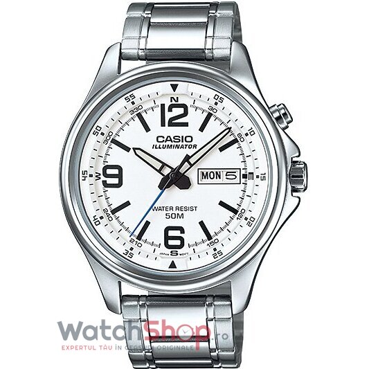 Ceas Casual Casio Barbatesc MTP-E201D-7BVDF Iluminator Alb Quartz Original cu Comanda Online