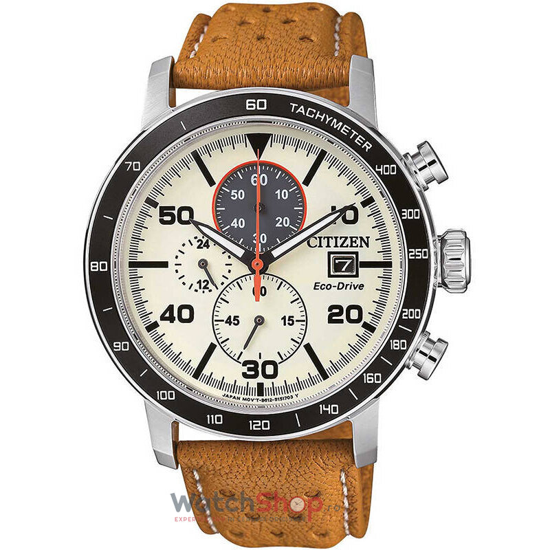 Ceas Casual Citizen Barbatesc CA0641-16X Chronograf Crem Eco-Drive Original cu Comanda Online