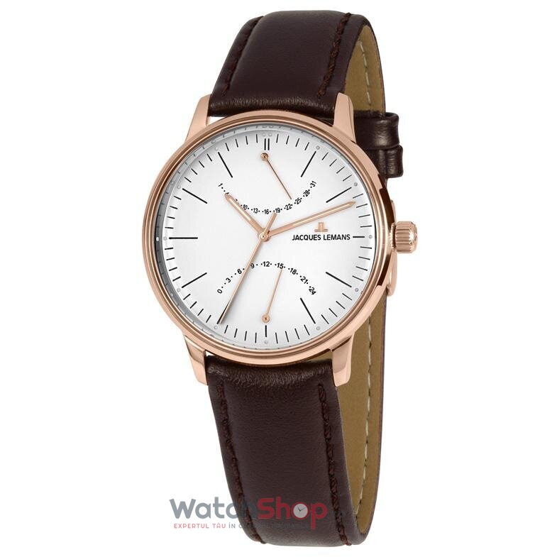 Ceas Casual Jacques Lemans Barbatesc RETRO N-218D Alb Quartz Original cu Comanda Online