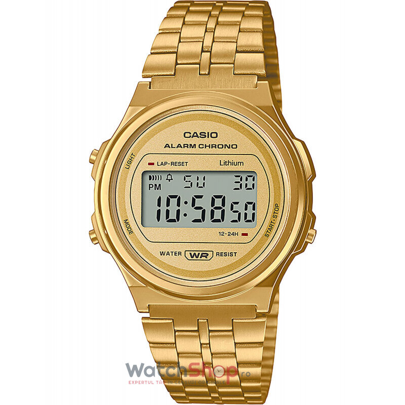 Ceas Casual-Sport Casio VINTAGE A171WEG-9A Auriu de Dama Original cu Comanda Online