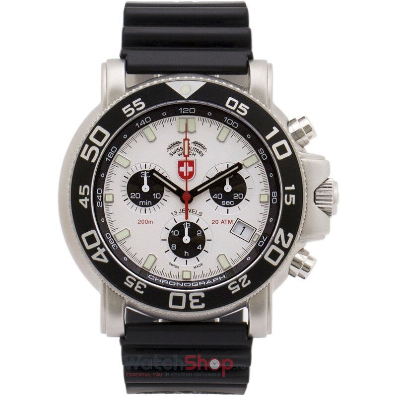 Ceas Casual-Sport Swiss Military Barbatesc NAVY DIVER 18301 Alb Quartz Original cu Comanda Online