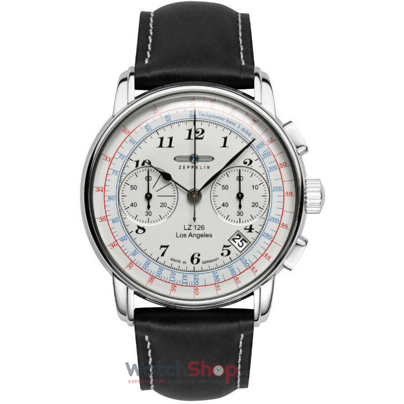 Ceas Casual-Sport Zeppelin Barbatesc LZ126 LOS ANGELES 7614-1 Cronograf Alb Quartz Original cu Comanda Online