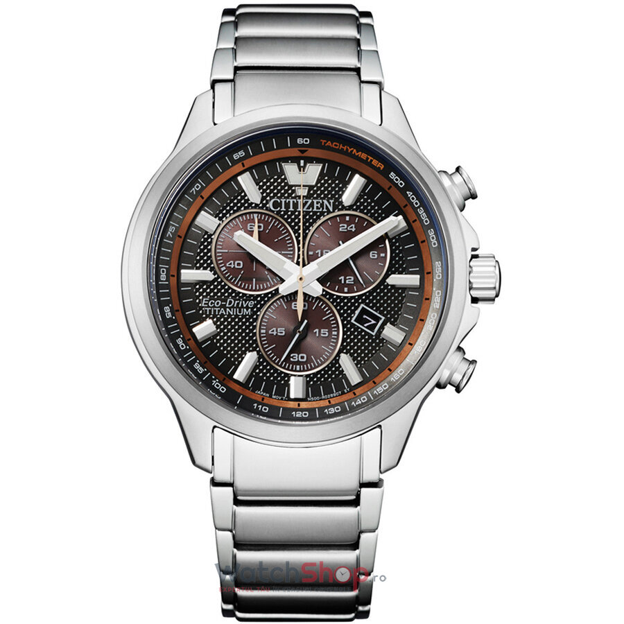 Ceas Citizen Original Barbatesc Sport Gri TITANIUM AT2470-85H Chronograph Eco-Drive cu Comanda Online