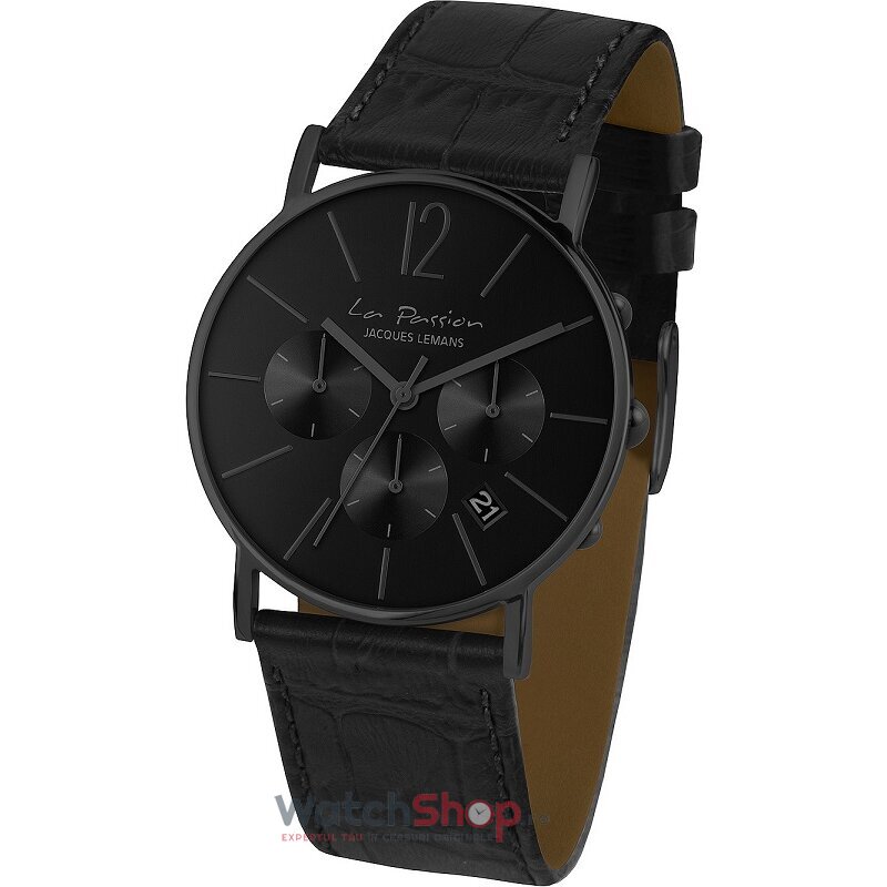 Ceas Clasic Jacques Lemans LA PASSION LP-123Q Cronograf Negru de Dama Original cu Comanda Online