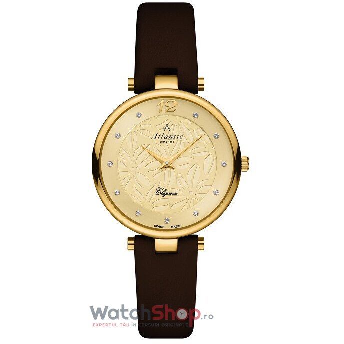 Ceas Dama Atlantic Elegant Champagne ELEGANCE 29037.45.31L Floral Original cu Comanda Online