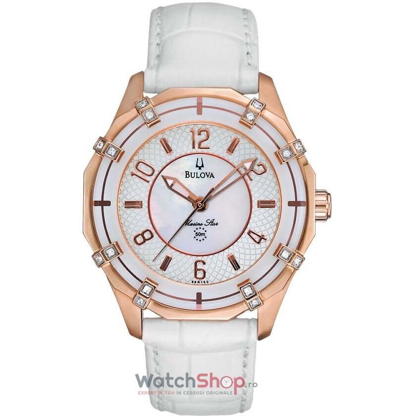 Ceas Dama Bulova Casual Alb DIAMOND 98R150 Marine Star Original cu Comanda Online