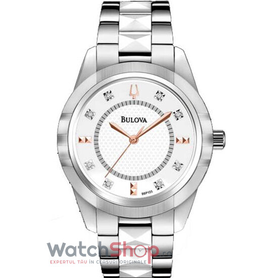 Ceas Dama Bulova Elegant Alb DIAMOND 98P135 Original cu Comanda Online