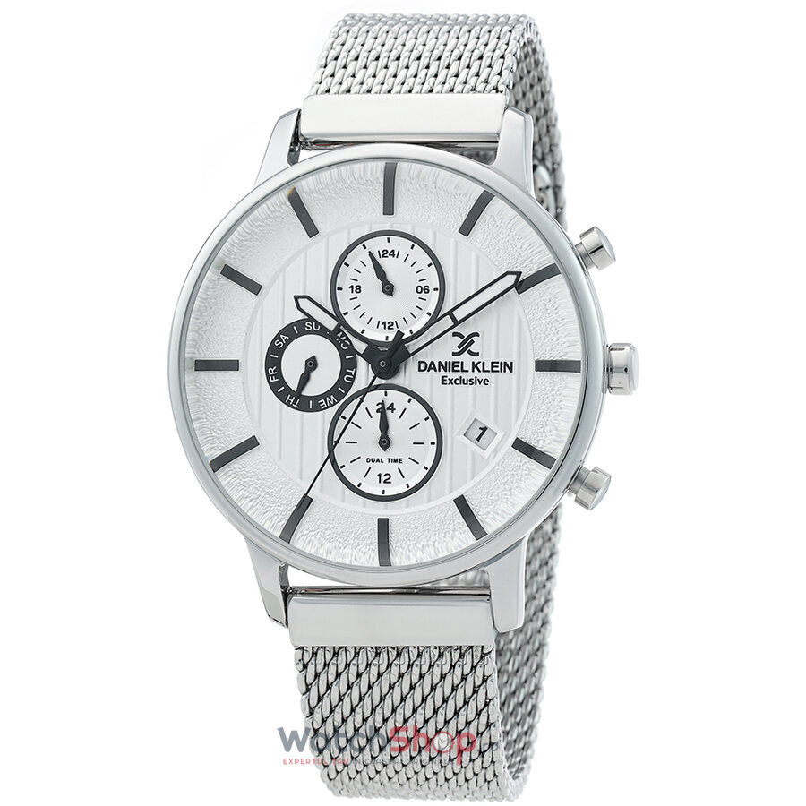 Ceas Daniel Klein Original Barbatesc Casual Alb Argintiu EXCLUSIVE DK.1.12385.1 Quartz cu Comanda Online