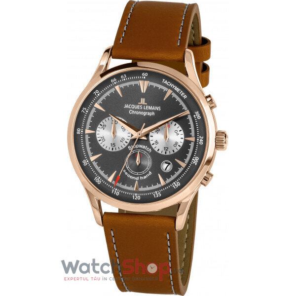 Ceas Jacques Lemans Original Barbatesc Casual Gri RETRO 1-2068F Cronograf Quartz cu Comanda Online