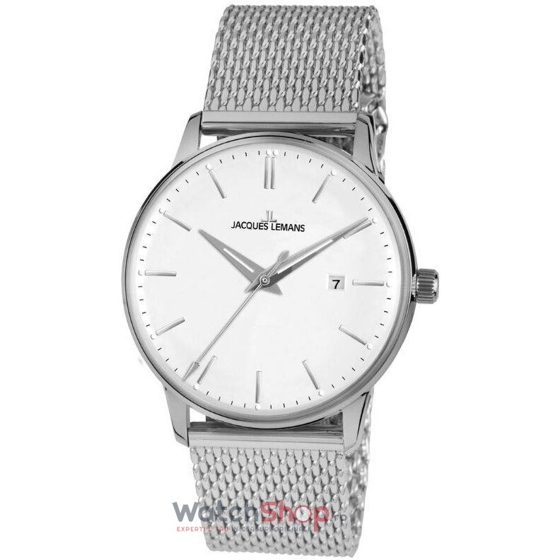 Ceas Jacques Lemans Original Barbatesc Elegant Alb RETRO N-213C Quartz cu Comanda Online