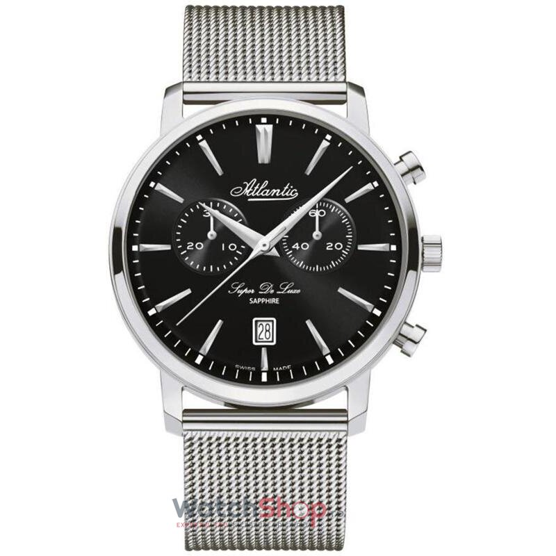 Ceas Original Atlantic Casual-Sport Negru SUPER DE LUXE 64456.41.61 Cronograf pentru Barbati cu Comanda Online