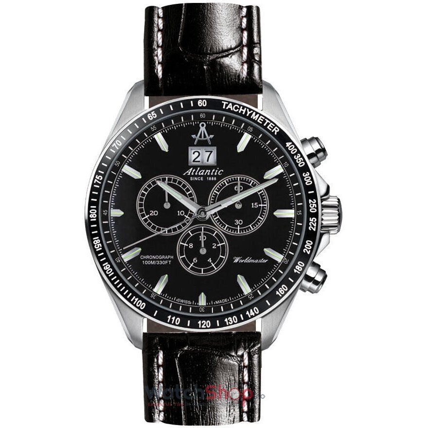 Ceas Original Atlantic Lux Negru WORLDMASTER 55460.47.62 Cronograf pentru Barbati cu Comanda Online