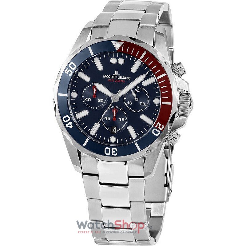 Ceas Original Jacques Lemans Sport Albastru inchis LIVERPOOL 1-2091G Cronograf pentru Barbati cu Comanda Online