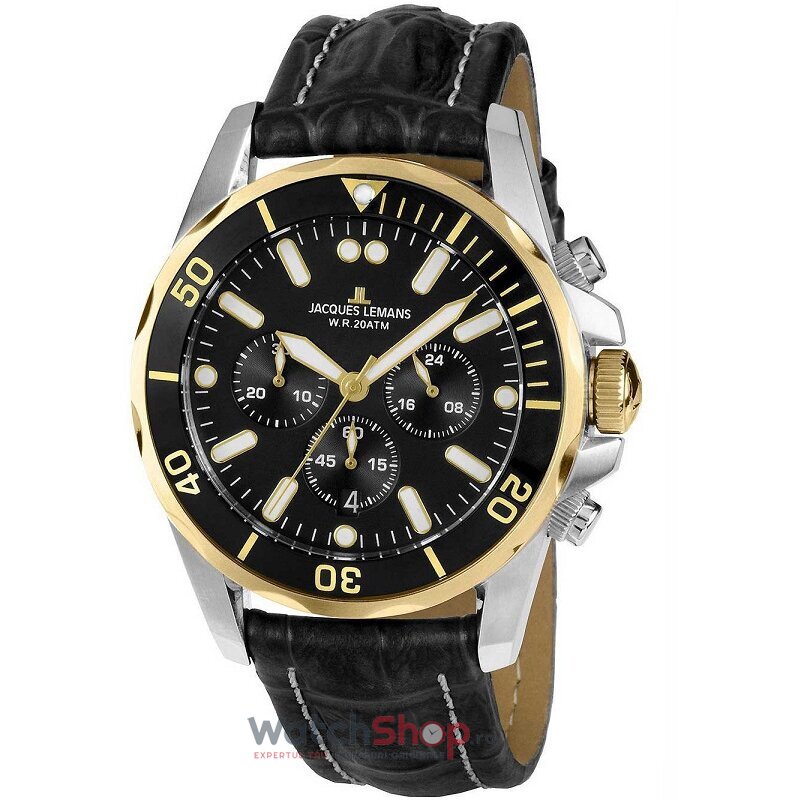 Ceas Original Jacques Lemans Sport Negru LIVERPOOL 1-2091D Cronograf pentru Barbati cu Comanda Online