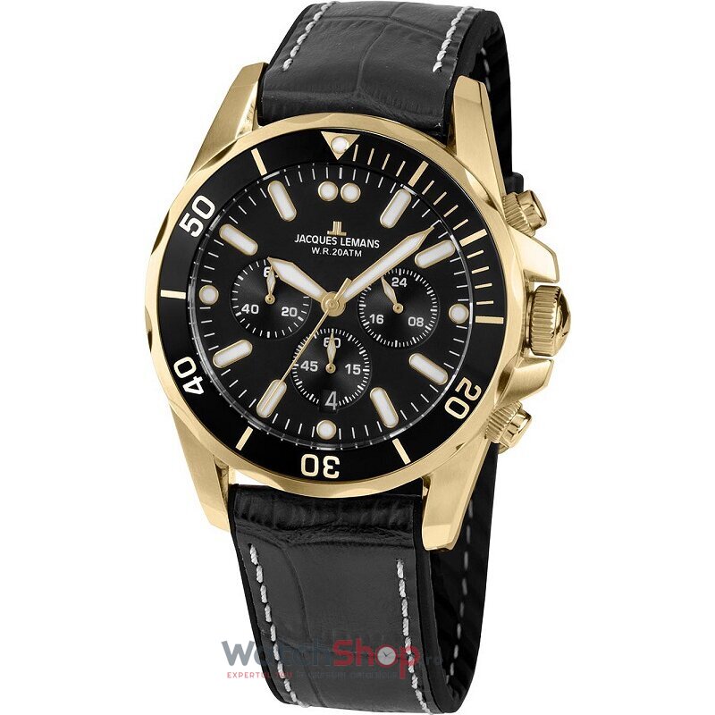 Ceas Original Jacques Lemans Sport Negru LIVERPOOL 1-2091E Cronograf pentru Barbati cu Comanda Online