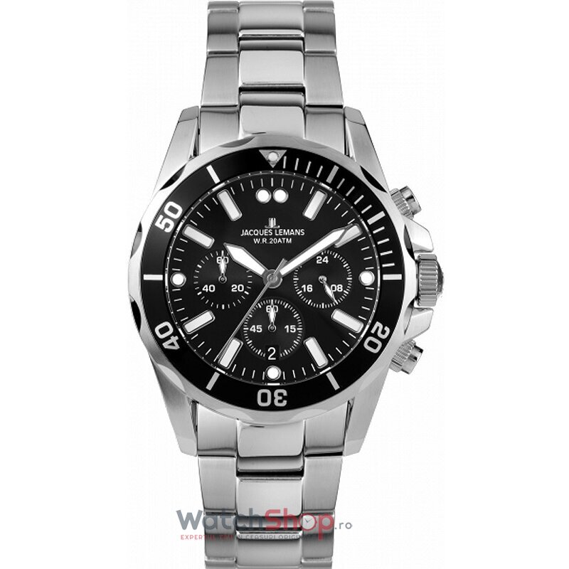 Ceas Original Jacques Lemans Sport Negru LIVERPOOL 1-2091F Cronograf pentru Barbati cu Comanda Online