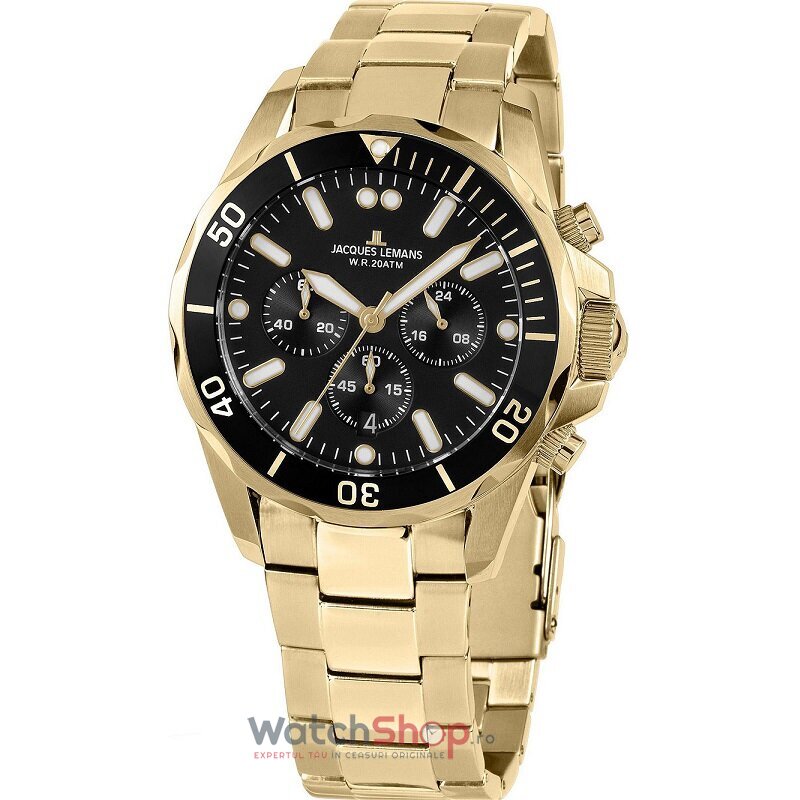 Ceas Original Jacques Lemans Sport Negru LIVERPOOL 1-2091J Cronograf pentru Barbati cu Comanda Online