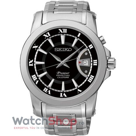 Ceas Original Seiko Lux Negru PREMIER SNQ141P1 Perpetual Calendar pentru Barbati cu Comanda Online