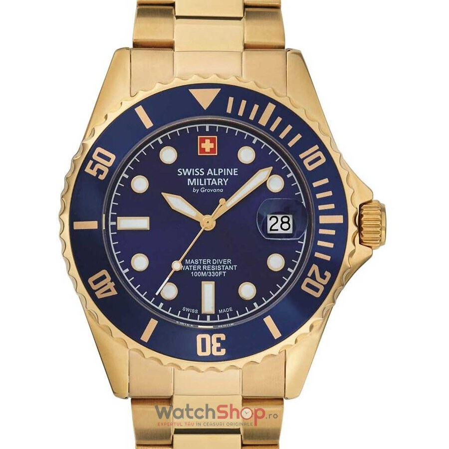 Ceas Original Swiss Alpine Military Casual Albastru DIVER 7053.1115 pentru Barbati cu Comanda Online