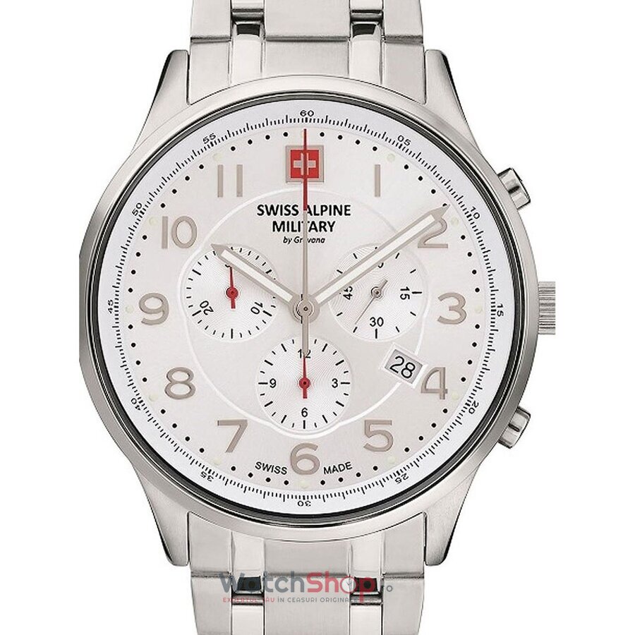 Ceas Original Swiss Alpine Military Casual Argintiu BY GROVANA SAM7084.9132 Chronograph pentru Barbati cu Comanda Online