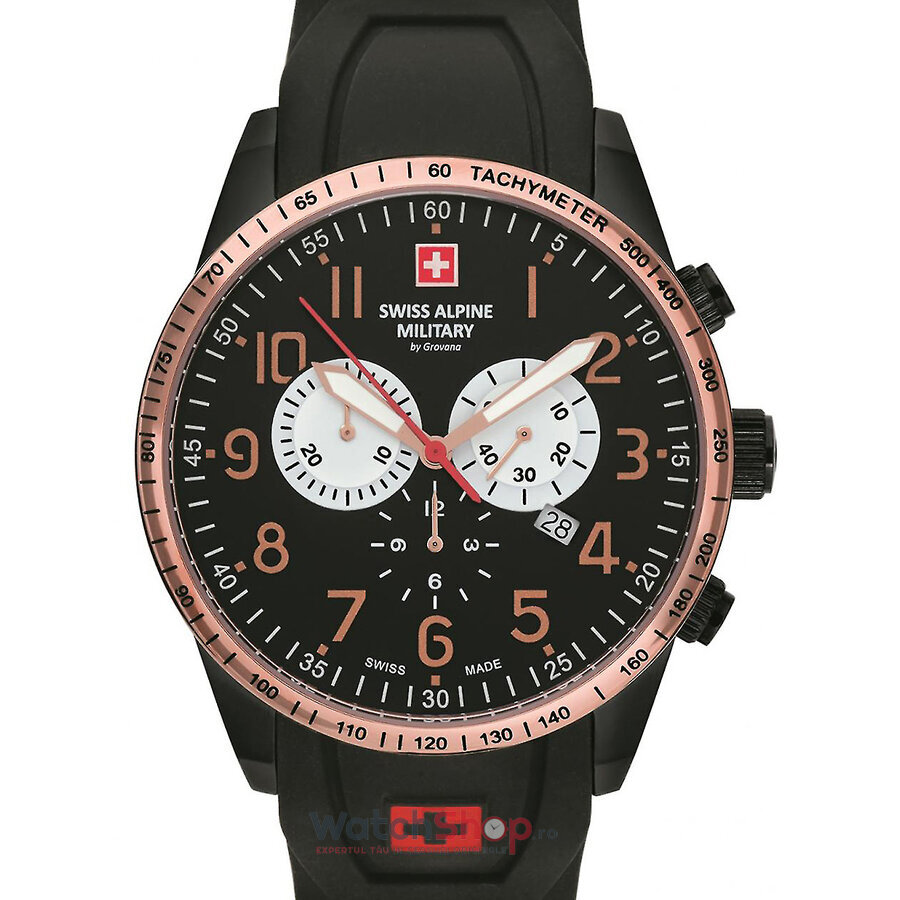 Ceas Original Swiss Alpine Military Casual Negru CHRONO 7082.9887 pentru Barbati cu Comanda Online