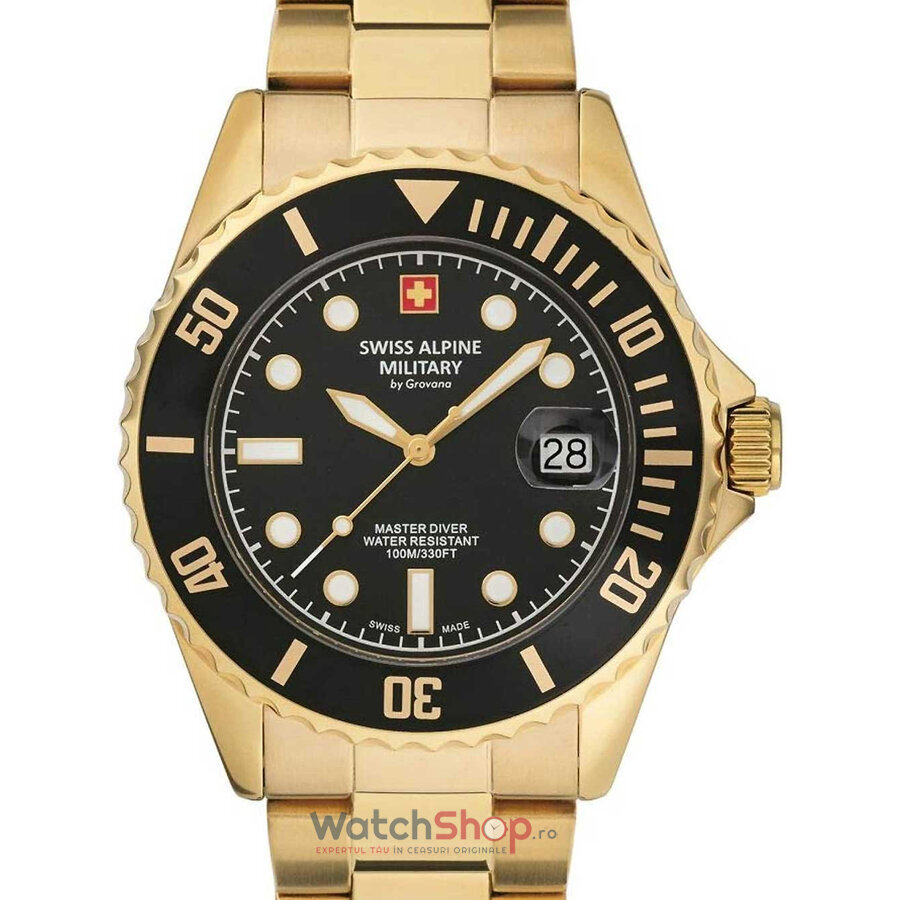 Ceas Original Swiss Alpine Military Casual Negru MASTER DIVER 7053.1117 pentru Barbati cu Comanda Online