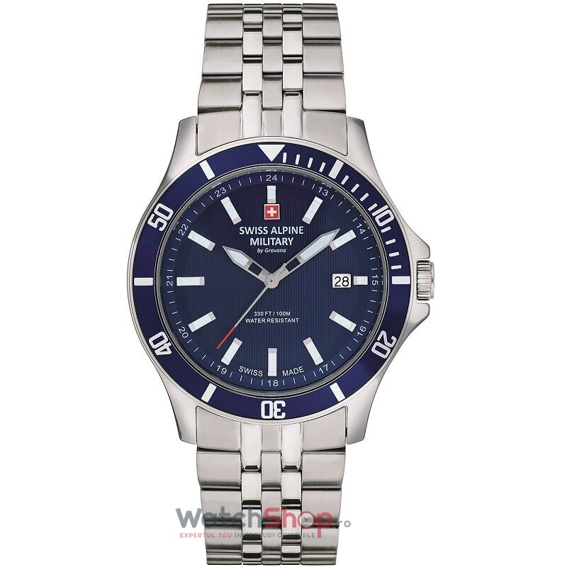 Ceas Original Swiss Alpine Military Elegant Albastru 7022.1135 pentru Barbati cu Comanda Online