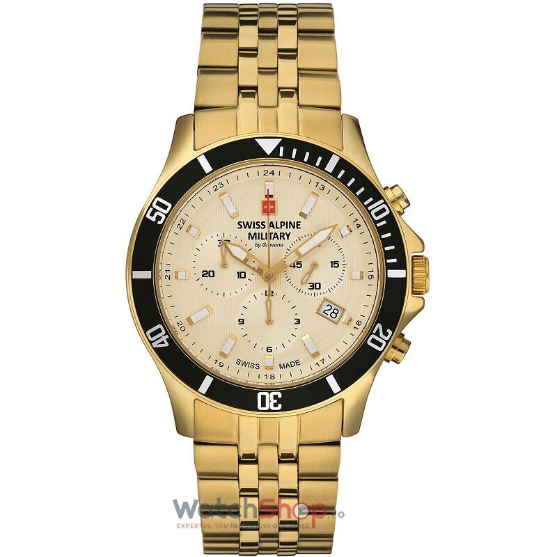 Ceas Original Swiss Alpine Military Elegant Auriu BY GROVANA SAM7022.9111 Cronograf pentru Barbati cu Comanda Online