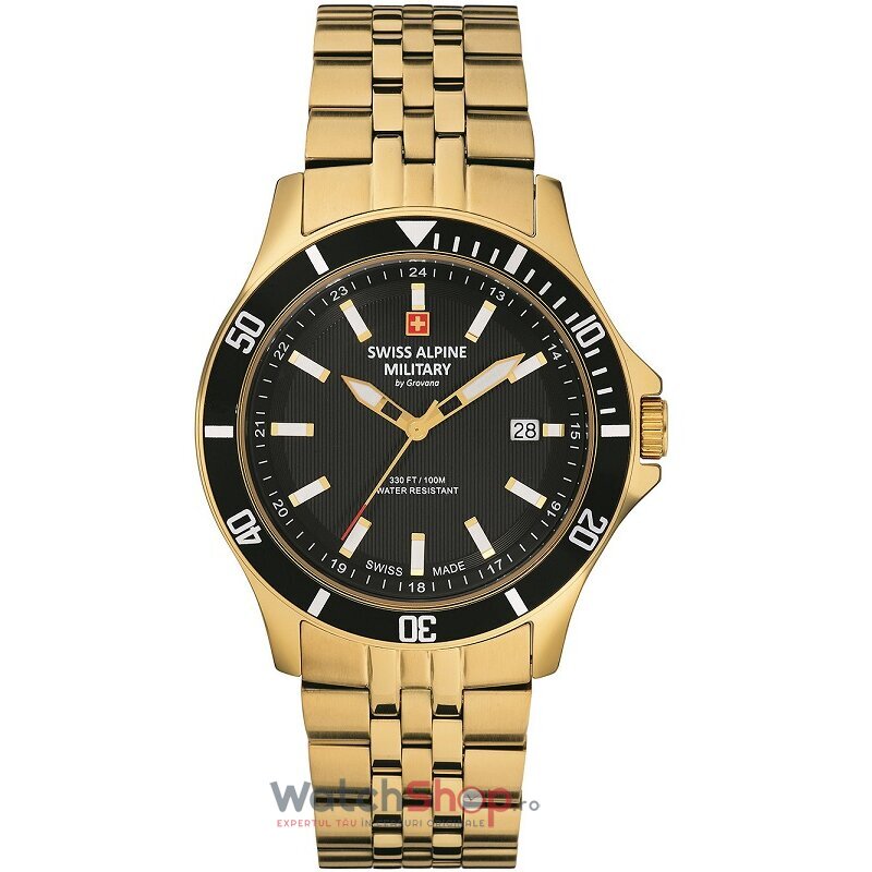 Ceas Original Swiss Alpine Military Elegant Negru 7022.1117 pentru Barbati cu Comanda Online