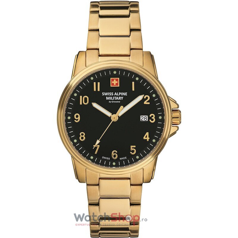 Ceas Original Swiss Alpine Military Elegant Negru BY GROVANA SAM7011.1117 pentru Barbati cu Comanda Online