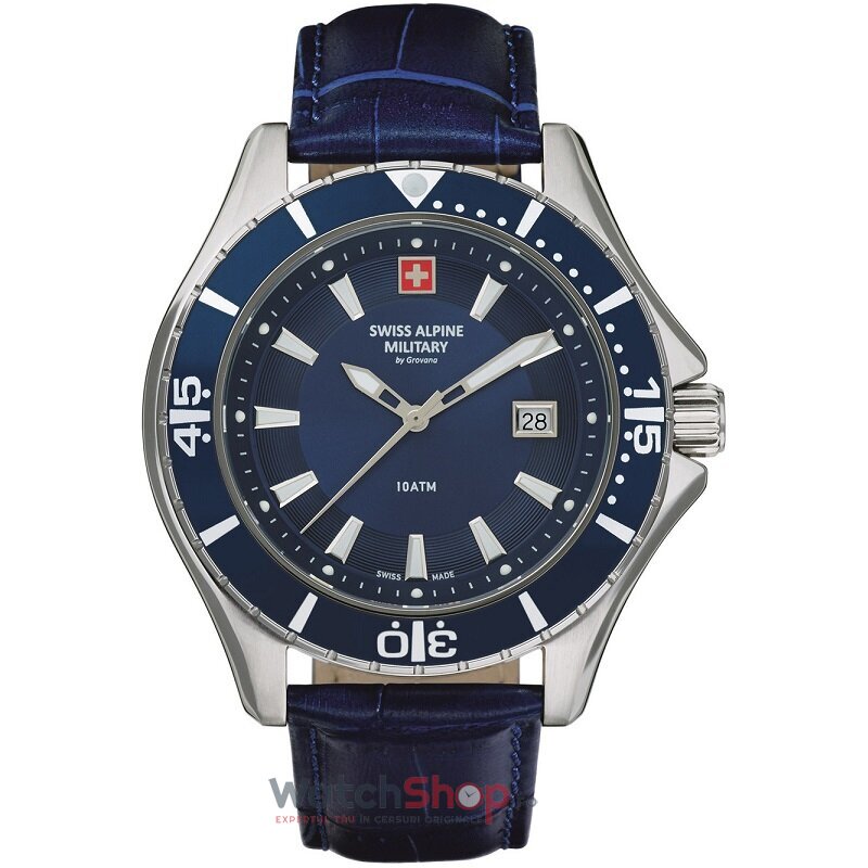 Ceas Original Swiss Alpine Military Sport Albastru BY GROVANA SAM7040.1535 Diver pentru Barbati cu Comanda Online